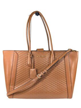 Michael Kors Kali Signature Embossed Brown Leather 2-Way Large Work Tote